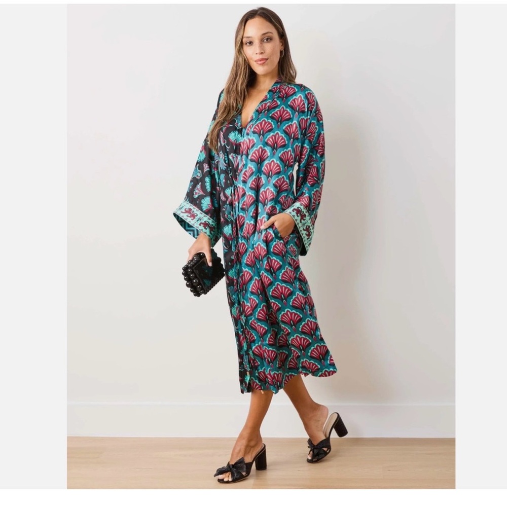 Printfresh Teal and Magenta Floral Midi Dress